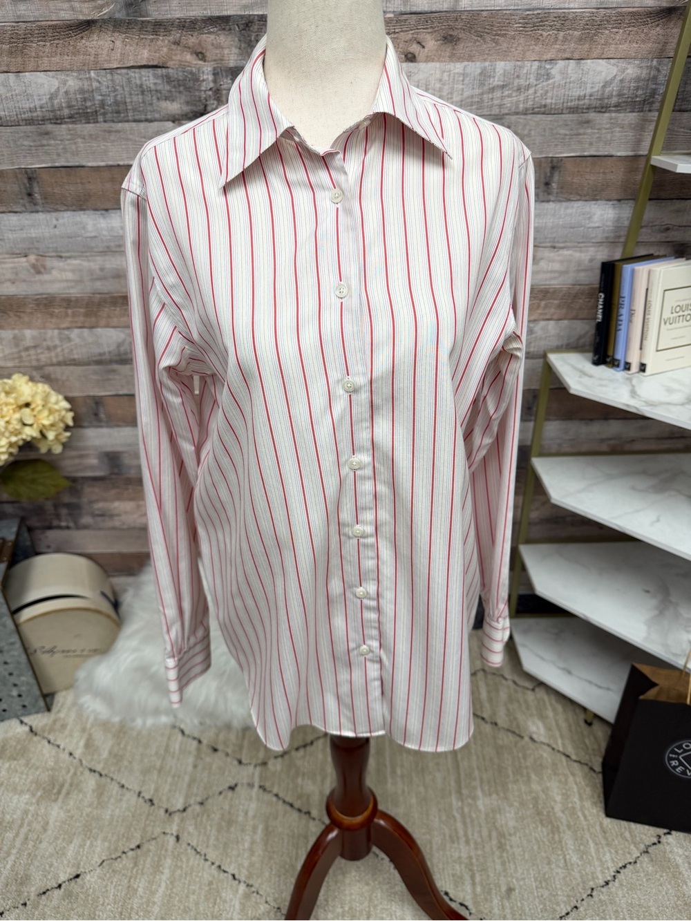 Brooks Brothers Non Iron White Shirt with Red Pinstripes